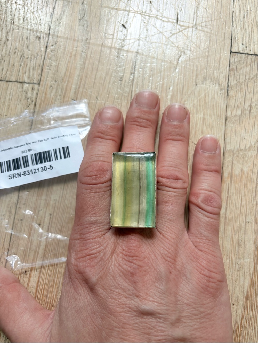 Green and Yellow Flourite Rectangular Statement 925 Ring - Unbranded